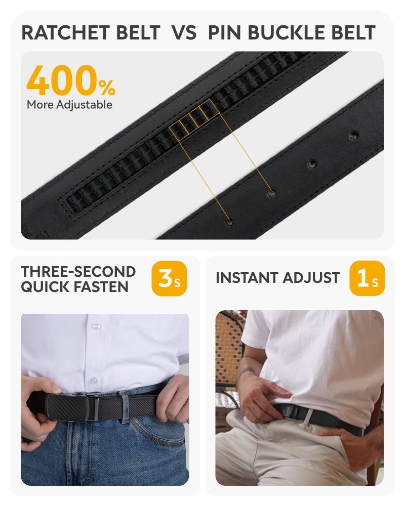 CHAOREN Mens Belt - Mens Ratchet Belt Leather 1 3/8" for Dress Pant - Micro Adjustable Belt Fit Everywhere - Image 3